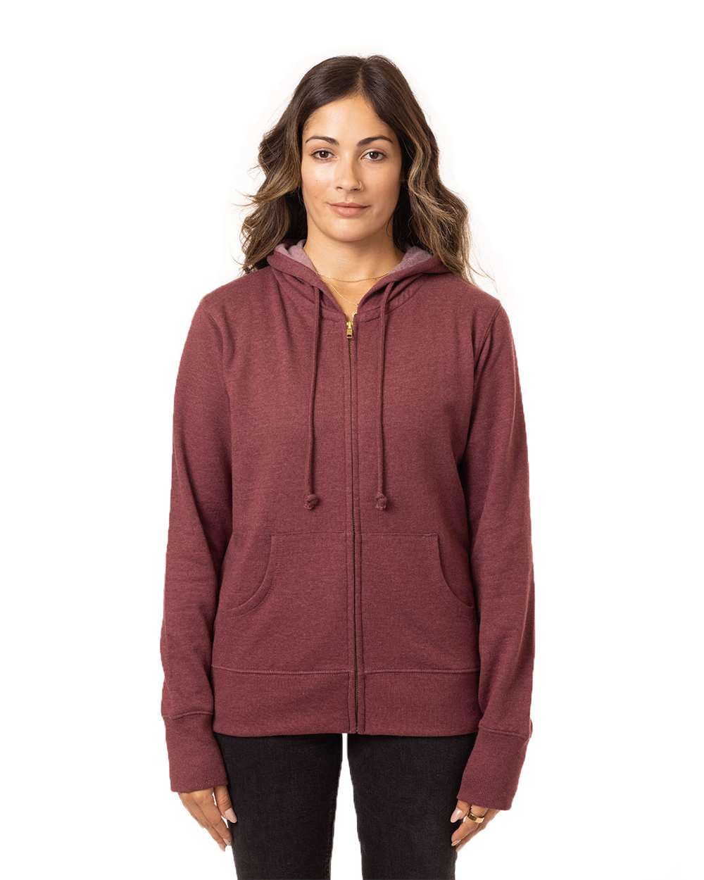 Heathered Full-Zip Hooded Sweatshirt Women's EC4580 -  by Brands4Print.