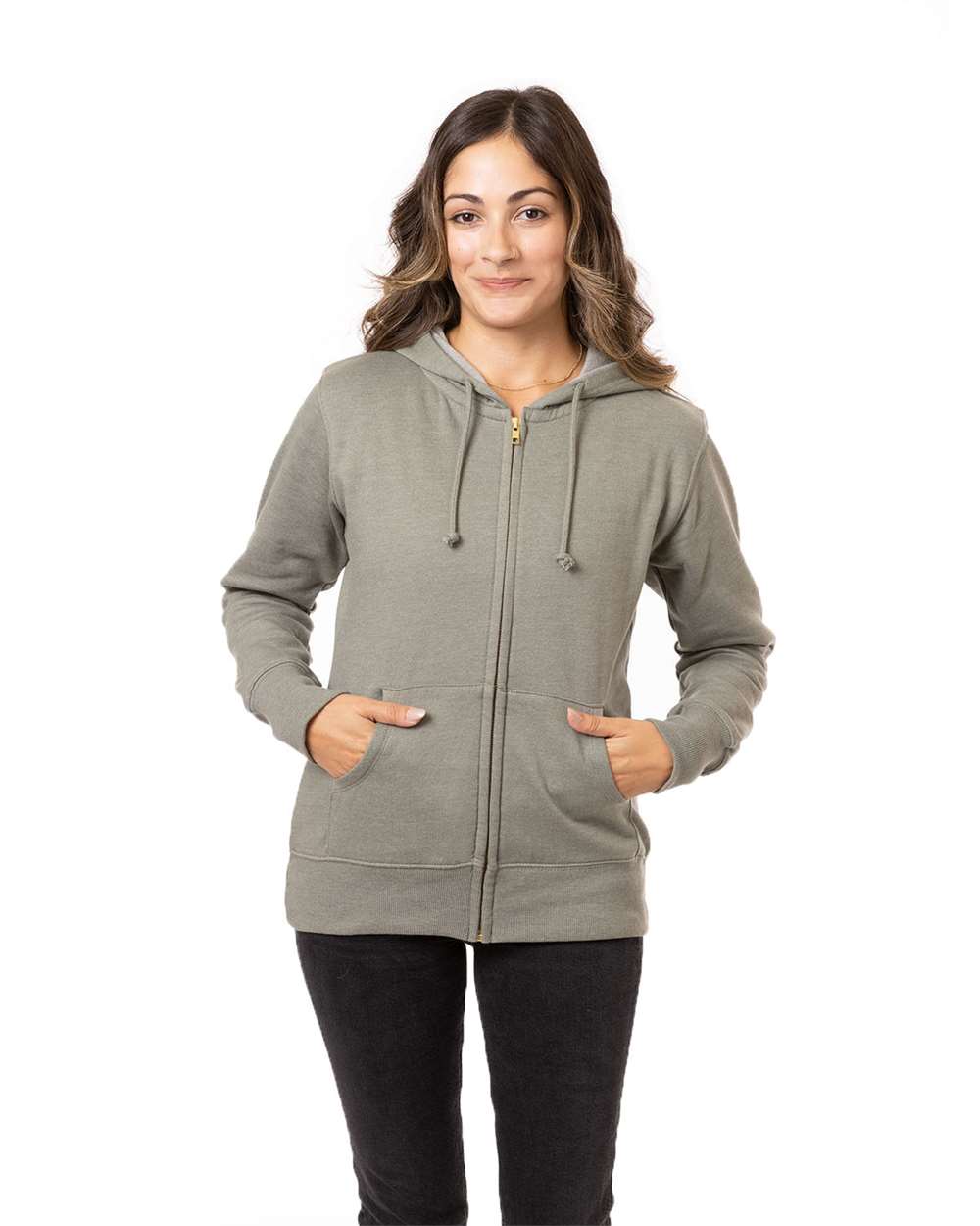 Heathered Full-Zip Hooded Sweatshirt Women's EC4580 -  by Brands4Print.