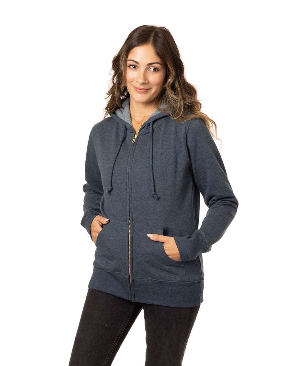 Heathered Full-Zip Hooded Sweatshirt Women's EC4580 -  by Brands4Print.