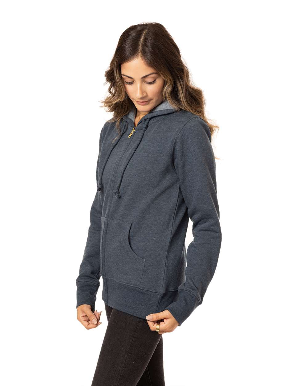 Heathered Full-Zip Hooded Sweatshirt Women's EC4580 -  by Brands4Print.